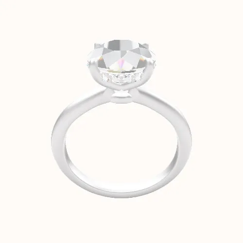 Beveled Solitaire Engagement Ring With Low Set Pave  Hidden Halo Head