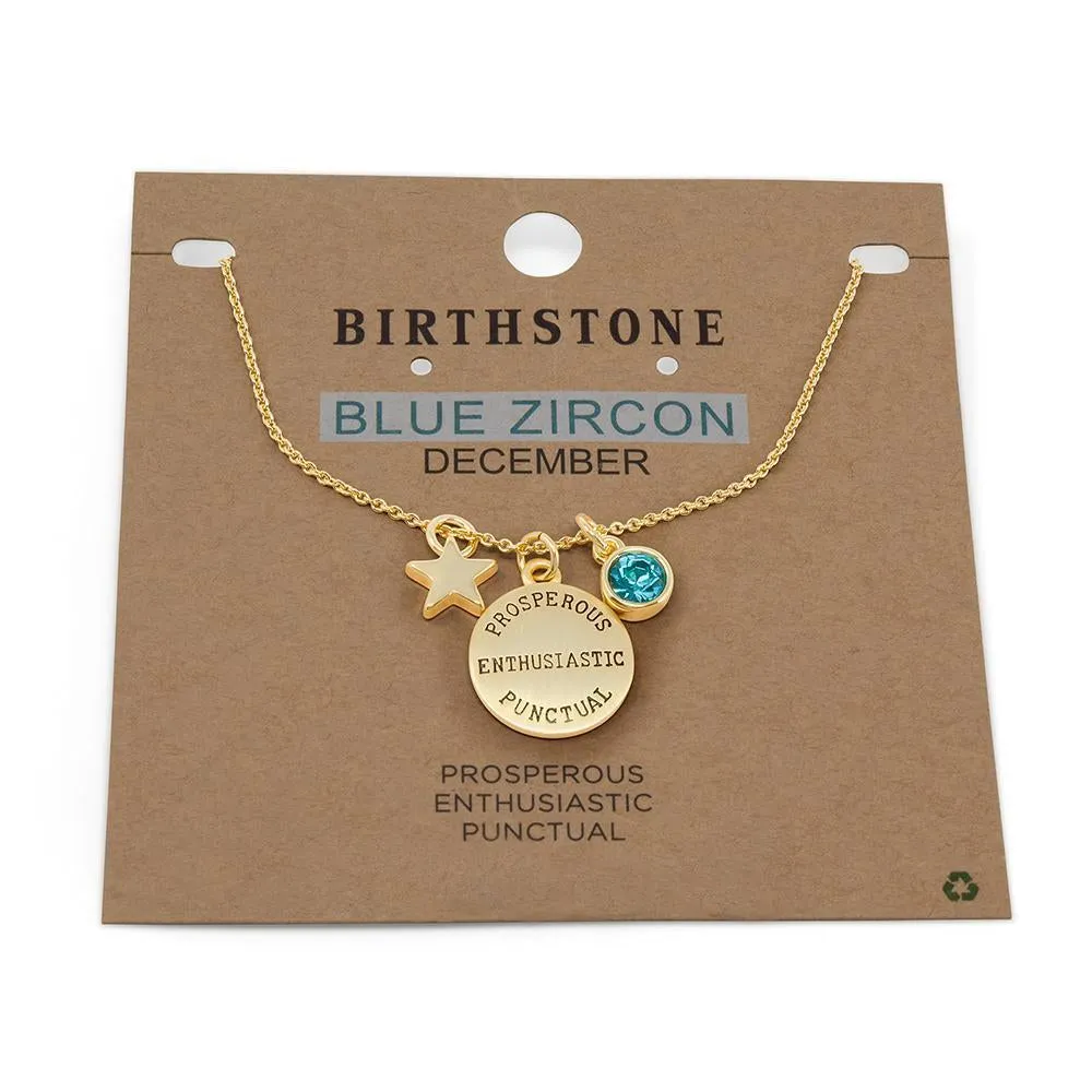 Birthstone Necklace December Gold Plated