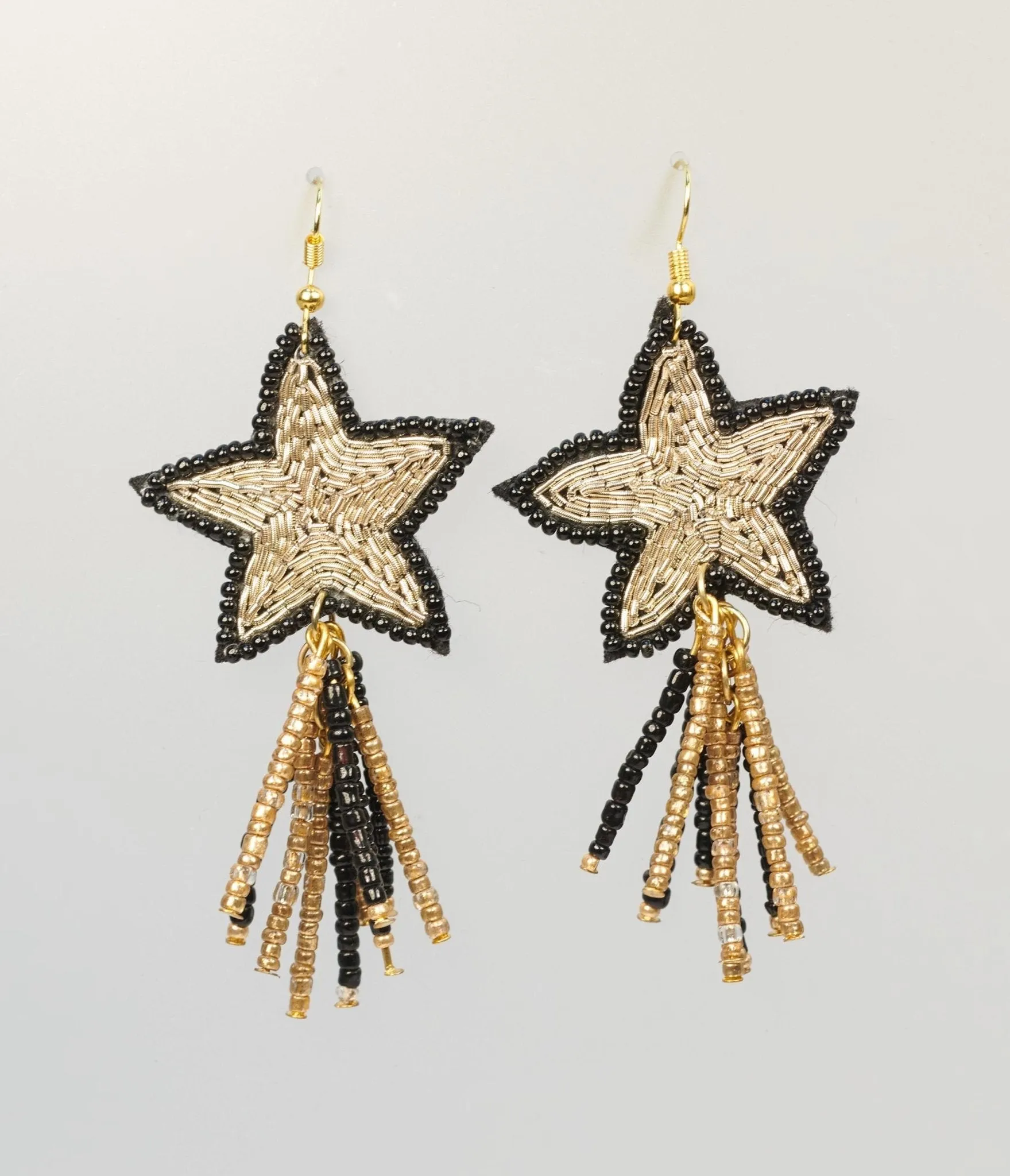 Black & Gold Beaded Star Earrings