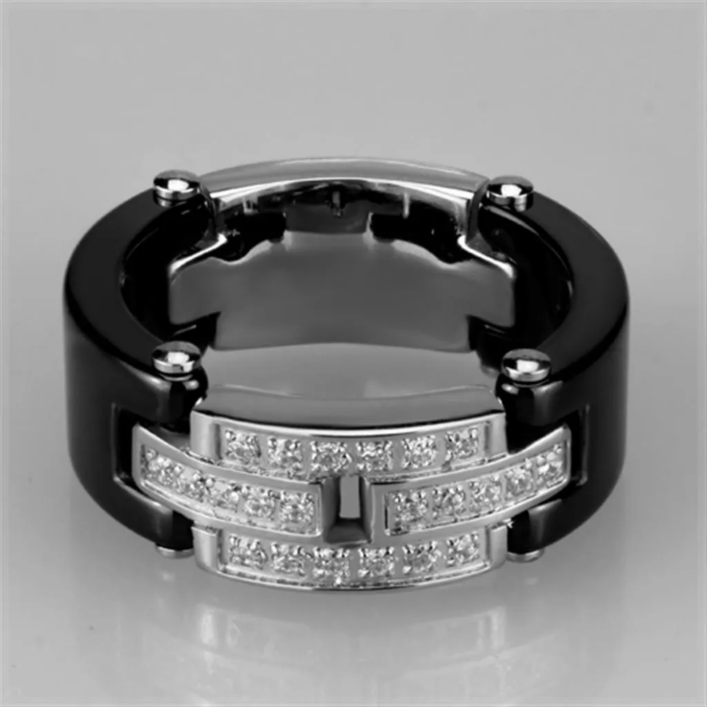 Black Ceramic Stainless Steel Crystal Ring