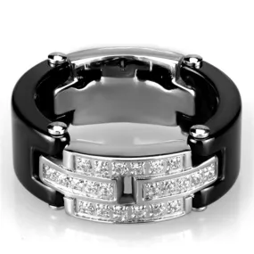 Black Ceramic Stainless Steel Crystal Ring