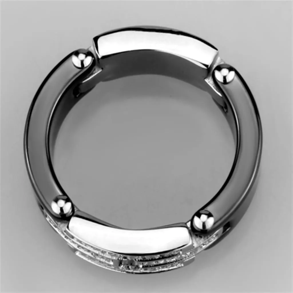 Black Ceramic Stainless Steel Crystal Ring