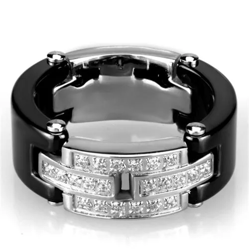 Black Ceramic Stainless Steel Crystal Ring