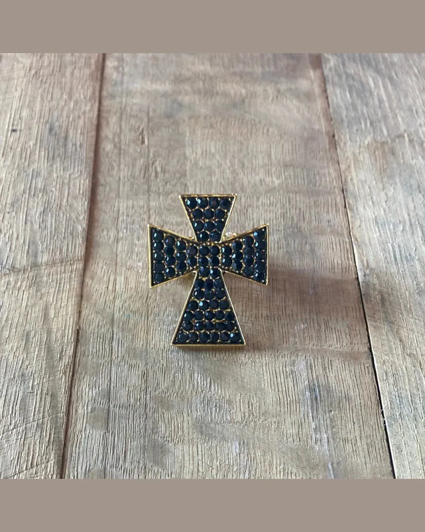 Black Gem Cross Ring