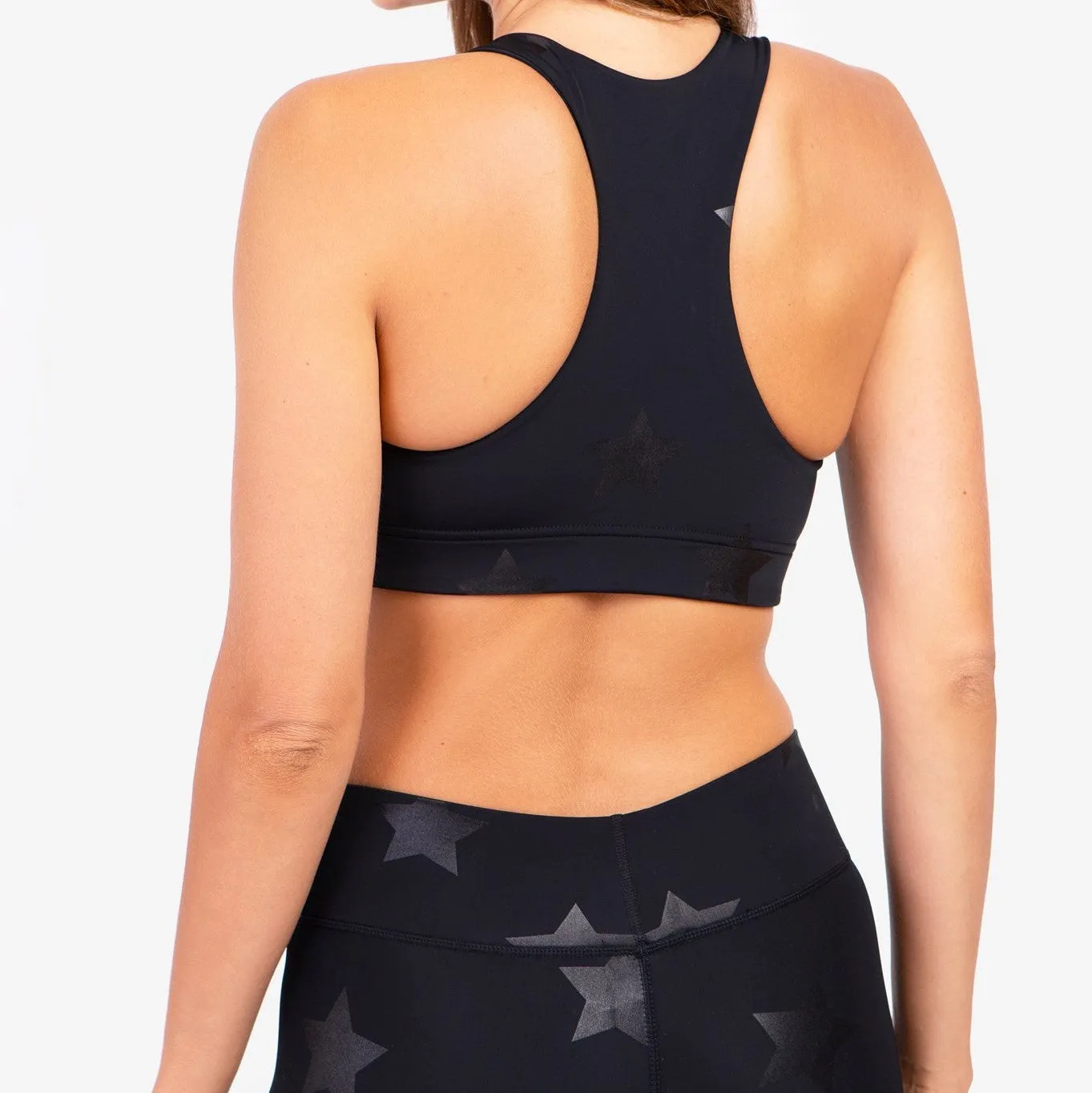 Black Tonal Star Foil Sports Bra