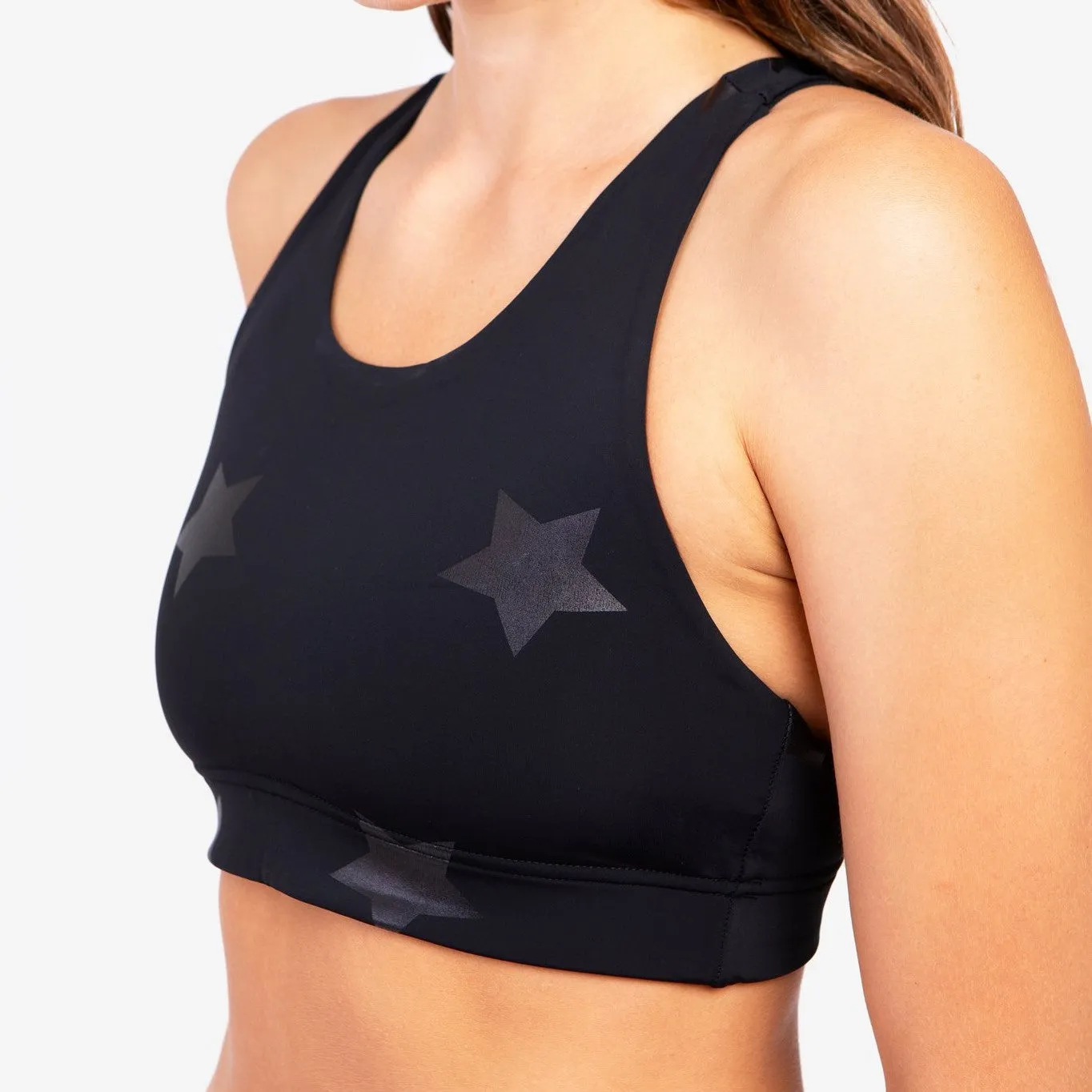 Black Tonal Star Foil Sports Bra