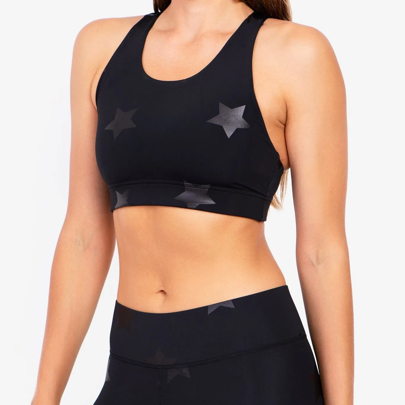 Black Tonal Star Foil Sports Bra