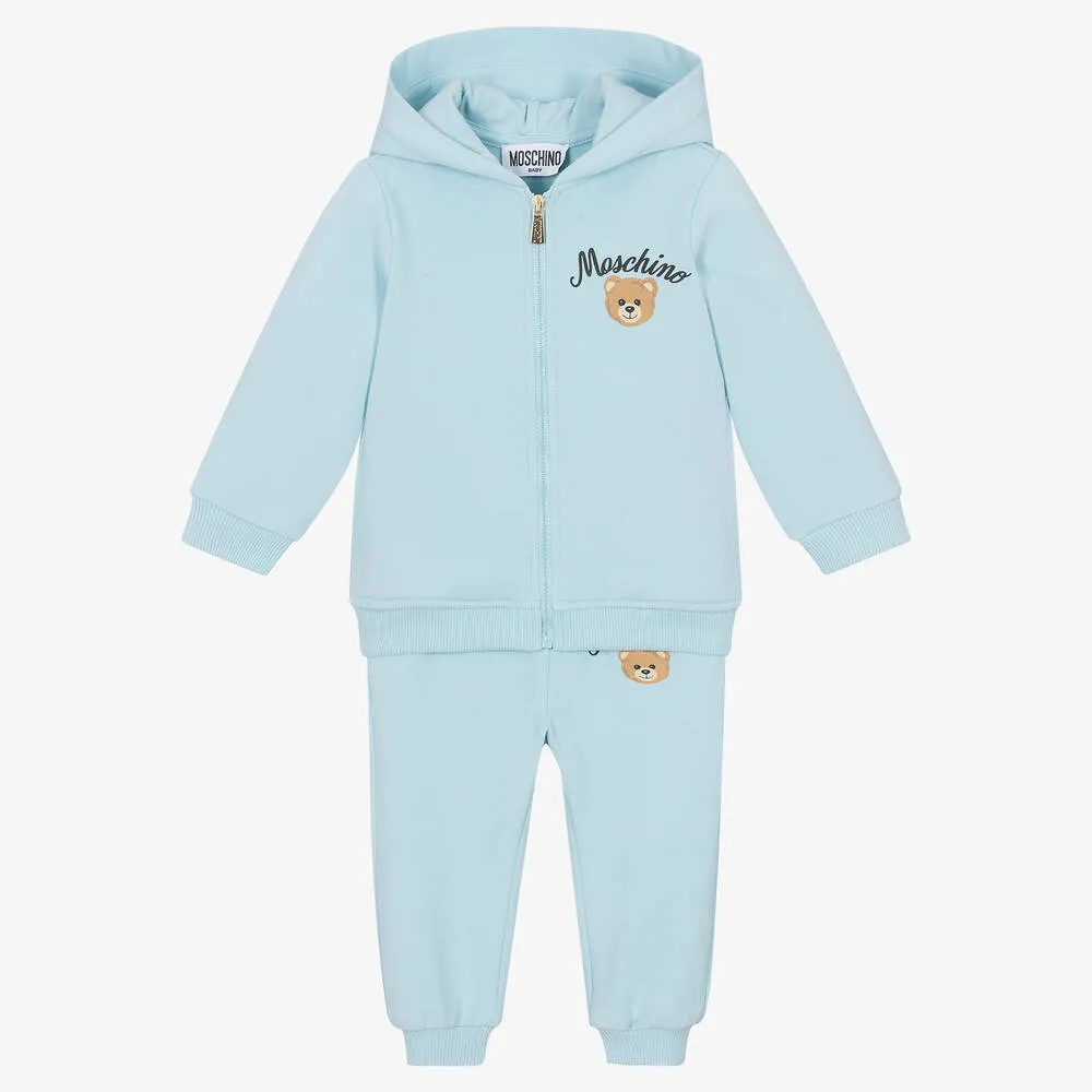 Blue Cotton Teddy Bear Zip-Up Tracksuit