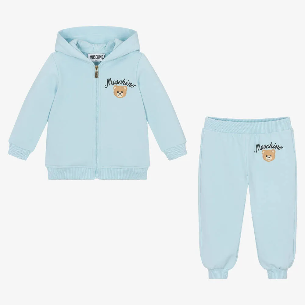 Blue Cotton Teddy Bear Zip-Up Tracksuit