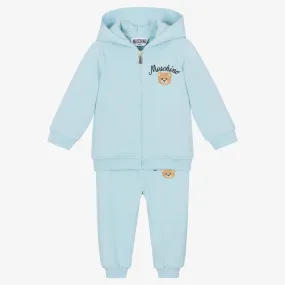 Blue Cotton Teddy Bear Zip-Up Tracksuit