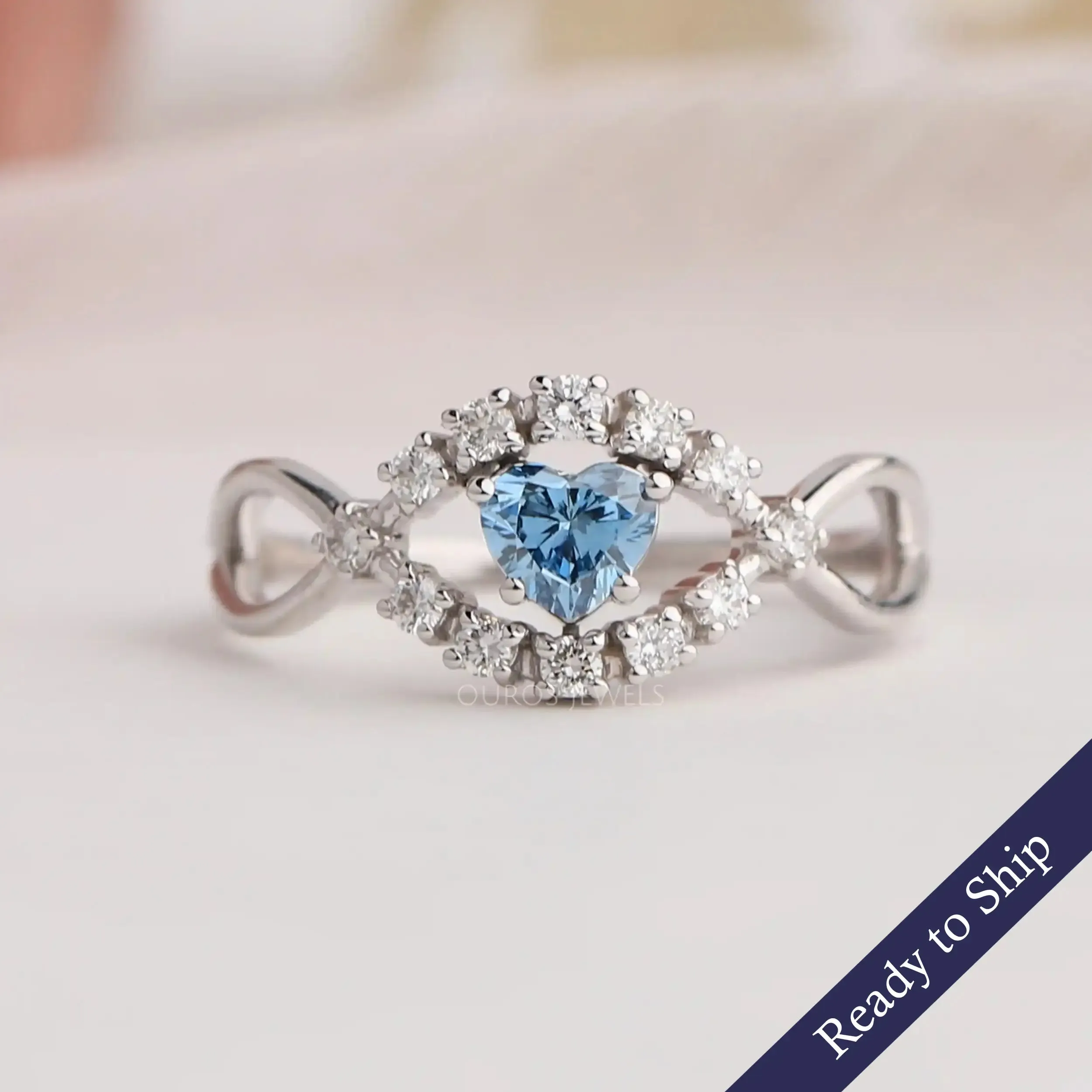 Blue Heart Cut Halo Infinity  Diamond Ring