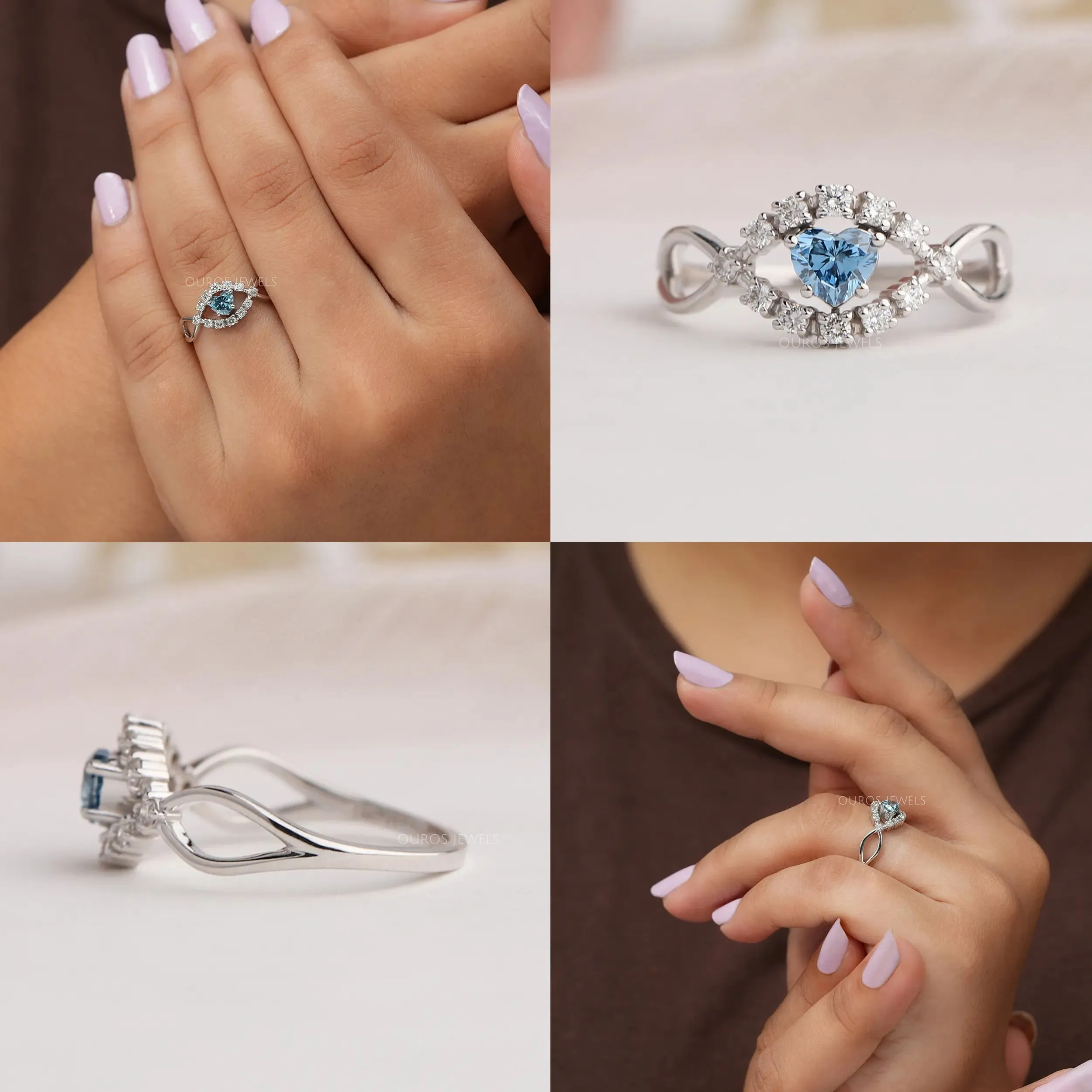 Blue Heart Cut Halo Infinity  Diamond Ring