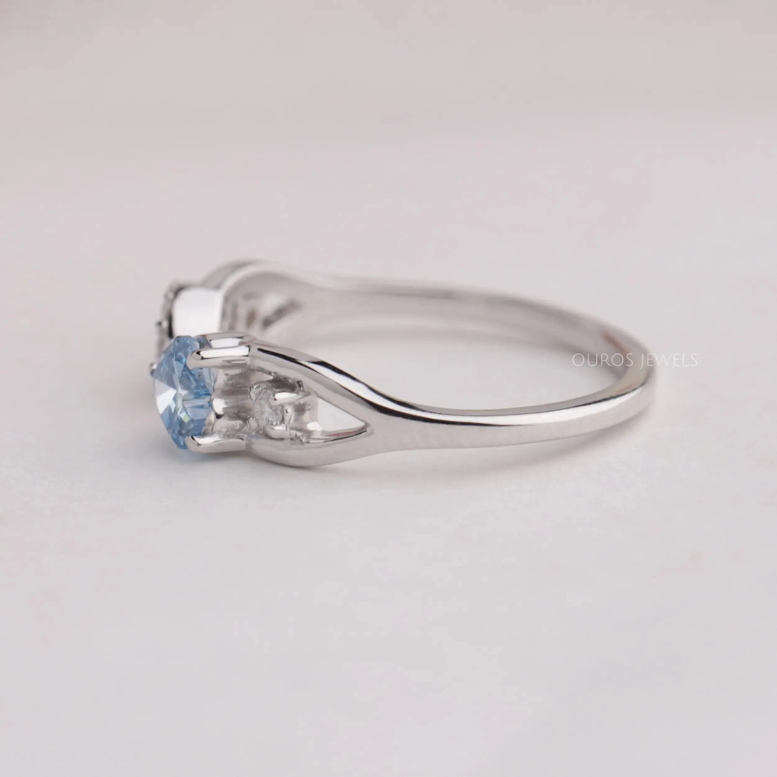 Blue Heart Cut Lab Diamond Open Cuff Dainty Ring