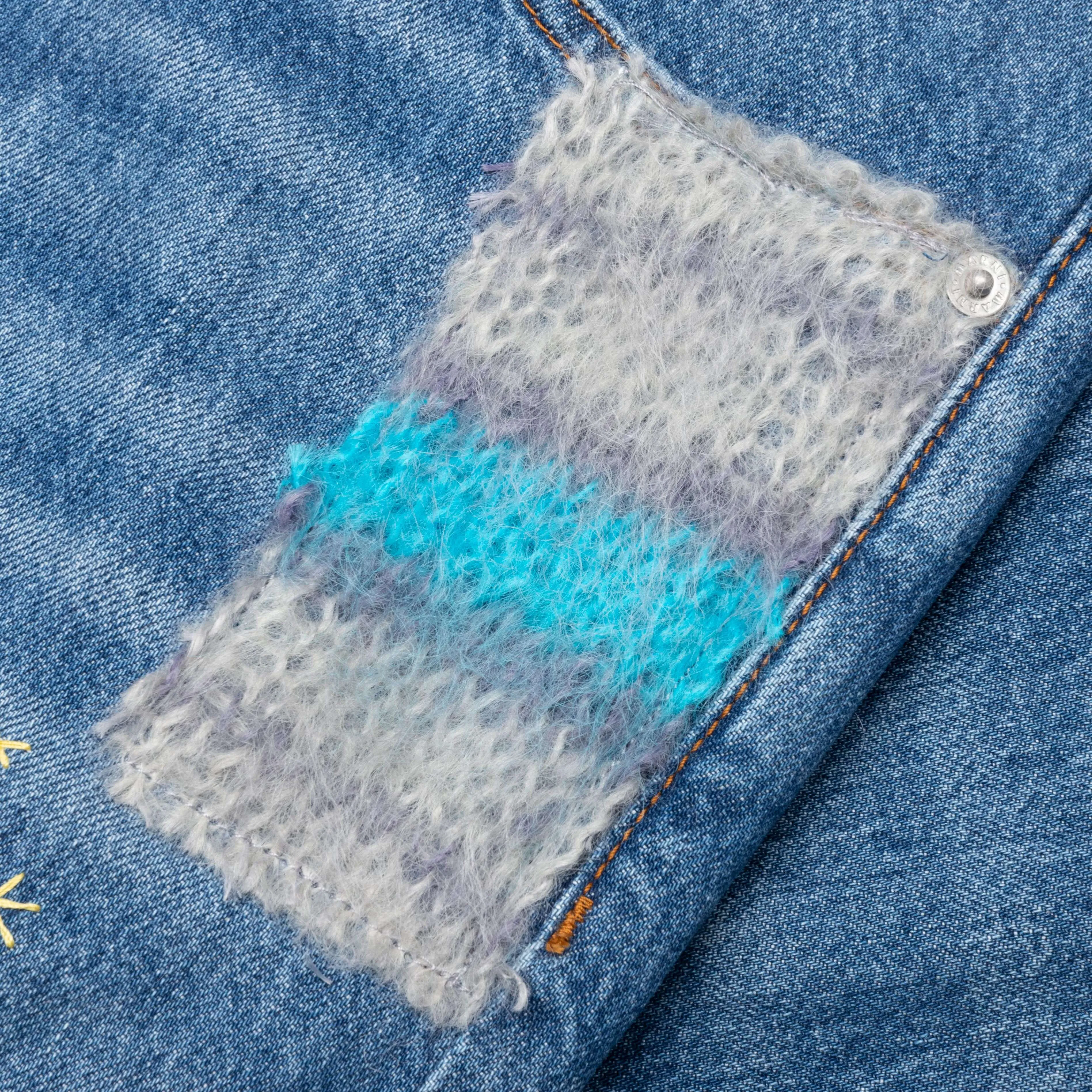 Blue Organic Denim With Mohair Patches - Iris Blue