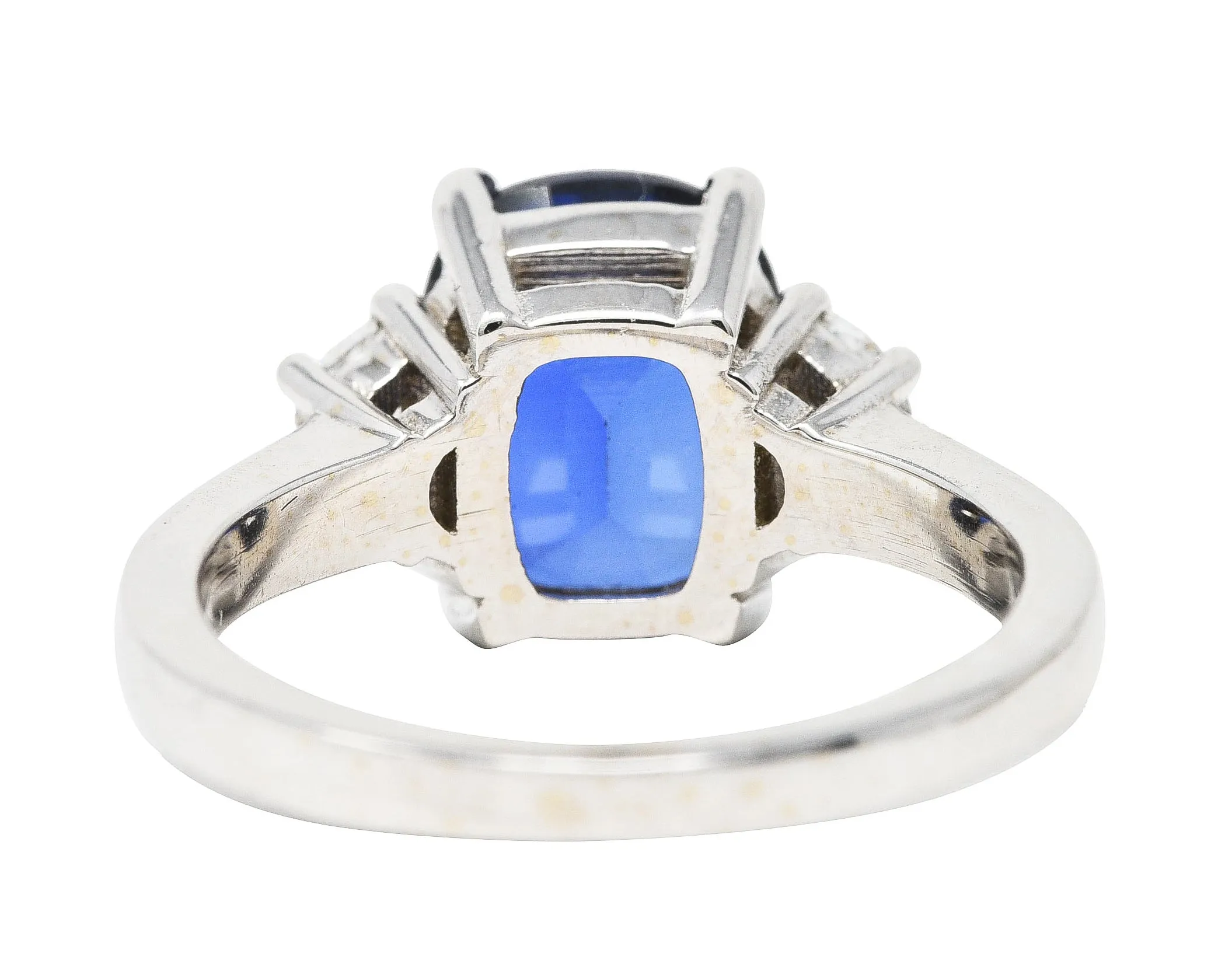 Blue Sapphire Half Moon Diamond 14 Karat White Gold Three-Stone Vintage Ring