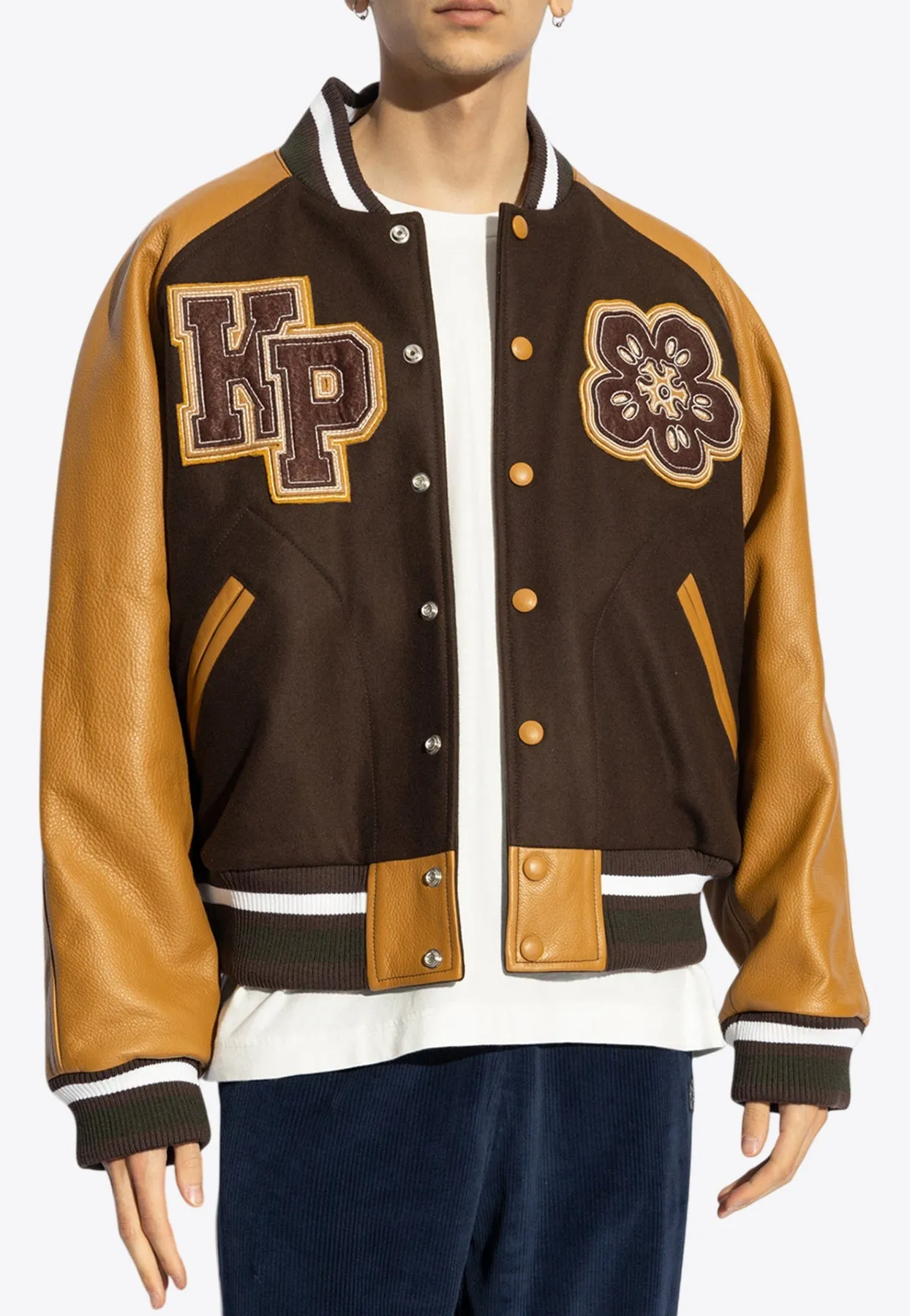 Boke Flower Wool and Leather Bomber Jacket