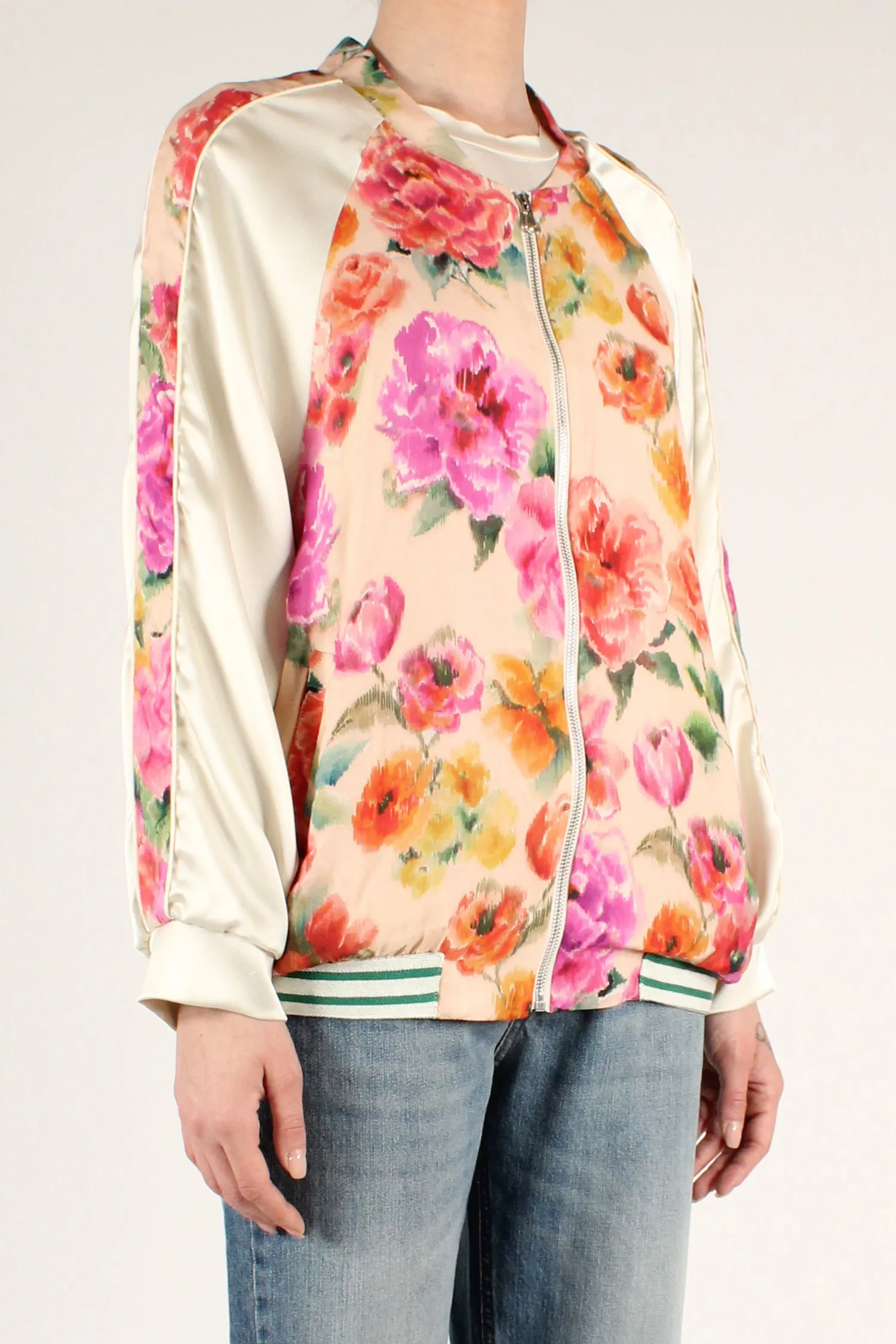 Bomber Stampa Fiori con Bande