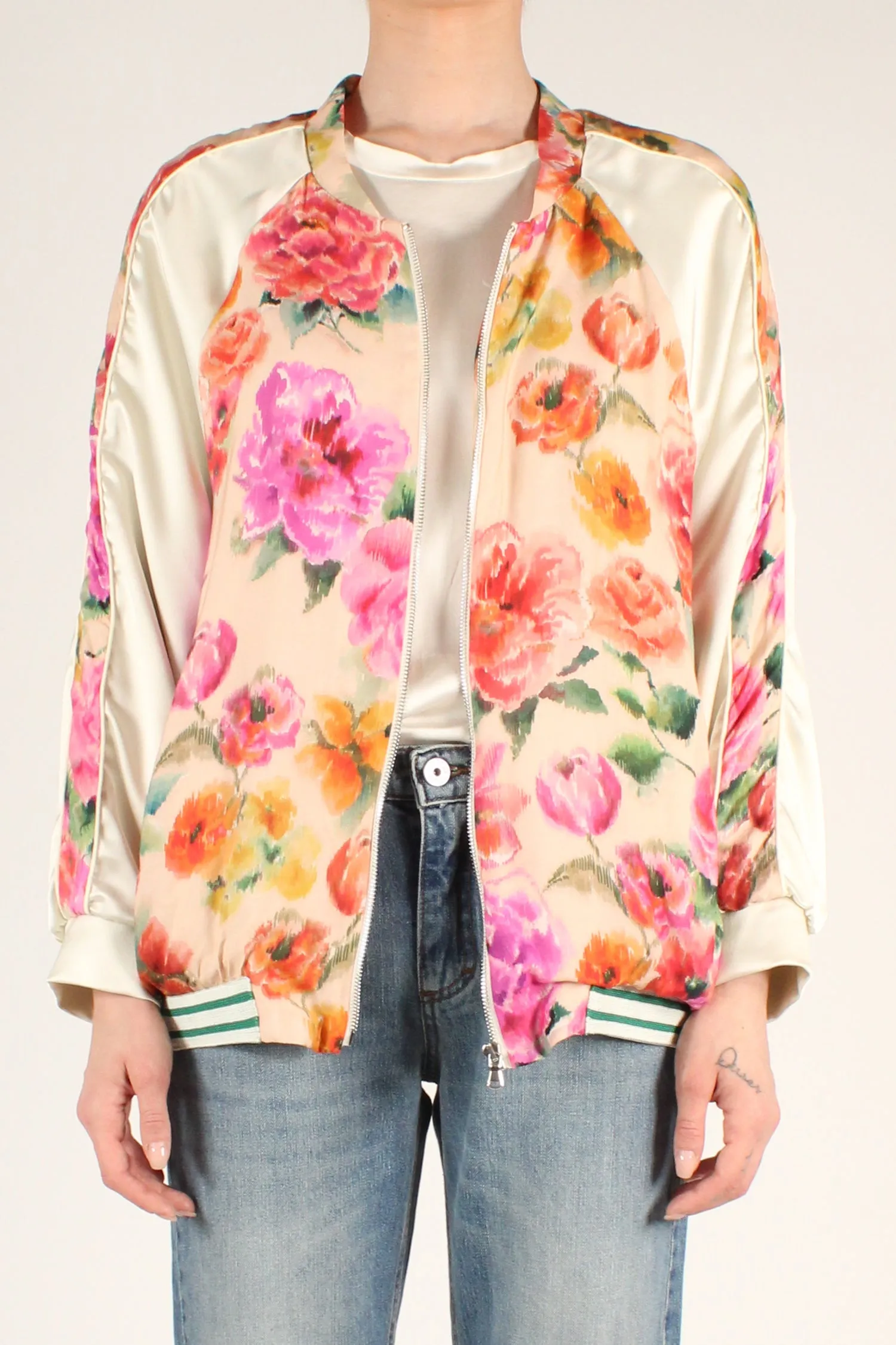 Bomber Stampa Fiori con Bande