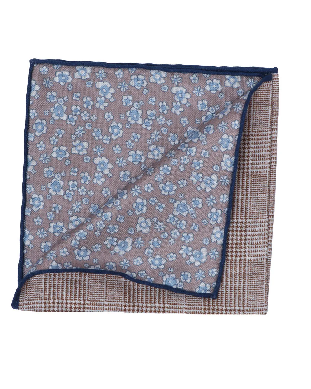 Brown and Blue Windowpane Pocket Square