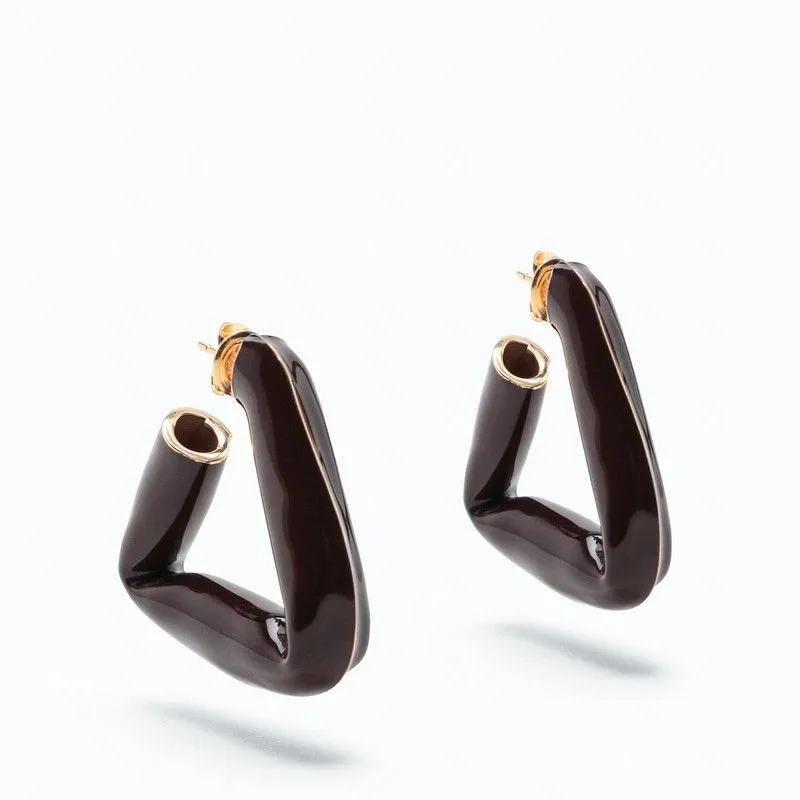 Brown triangle hoop earrings