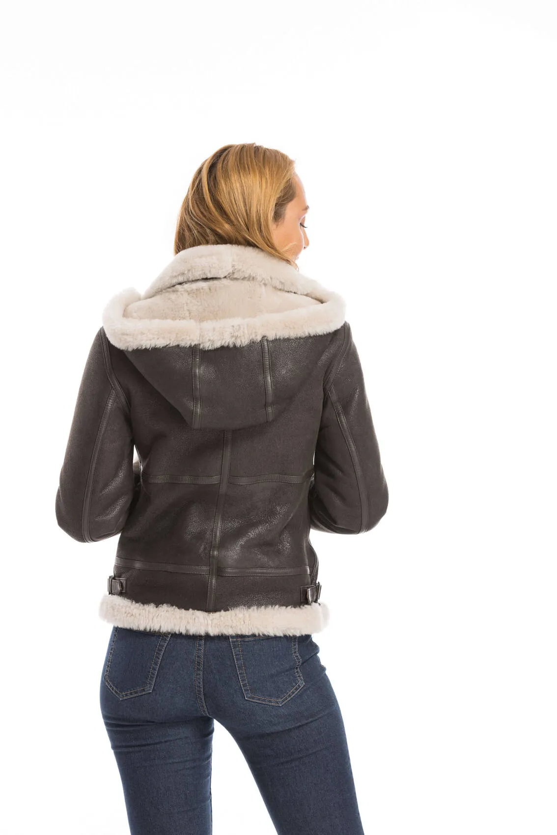 Brown woman bomber hood bomber