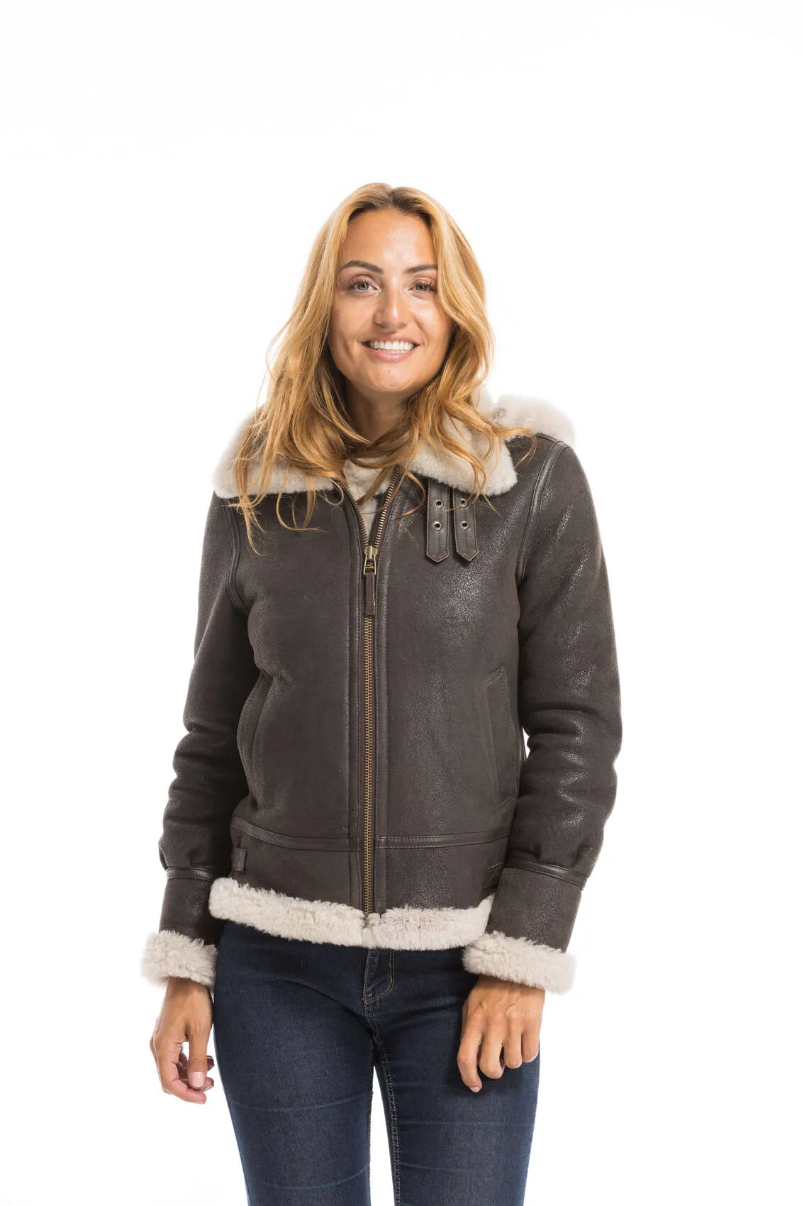 Brown woman bomber hood bomber