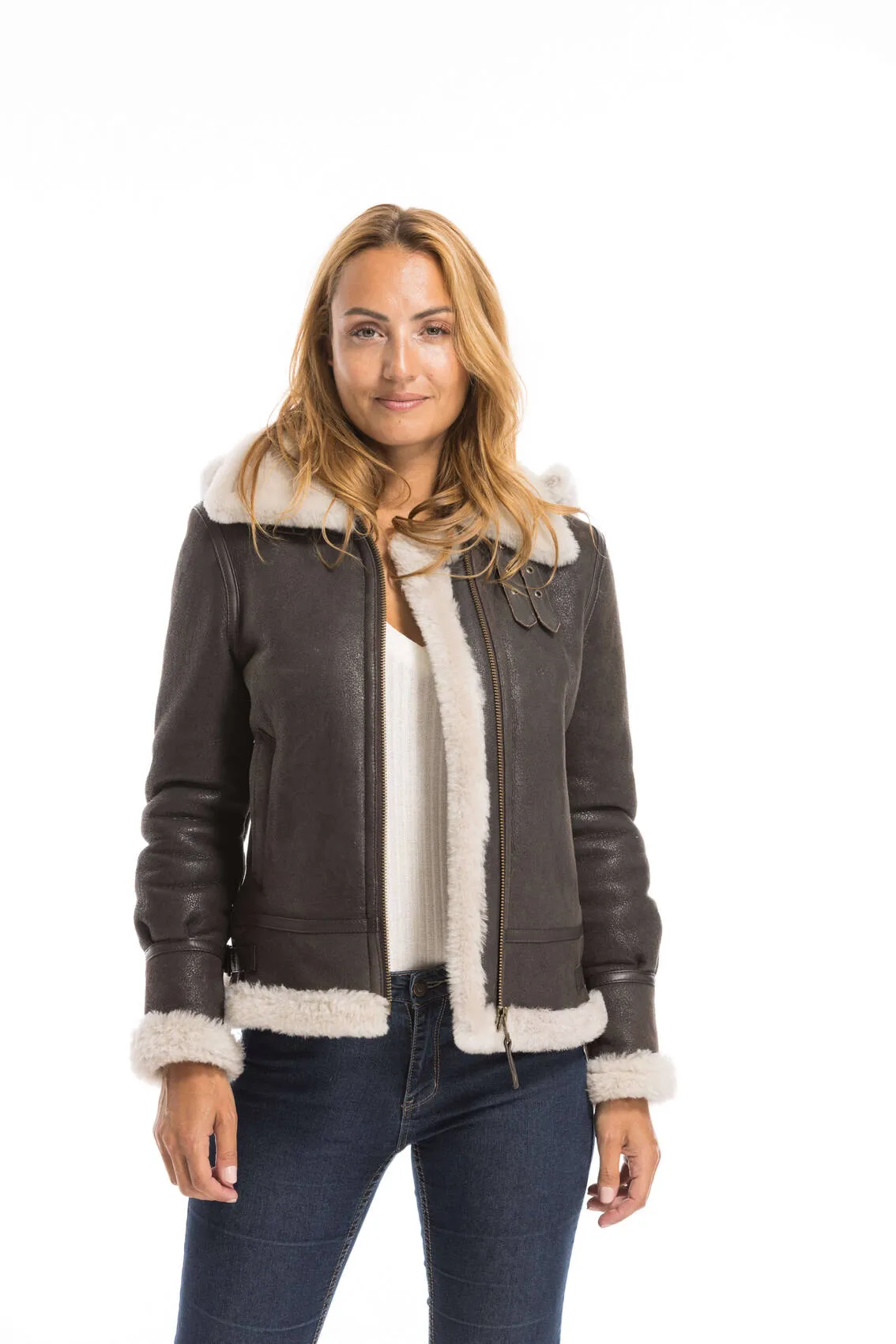 Brown woman bomber hood bomber