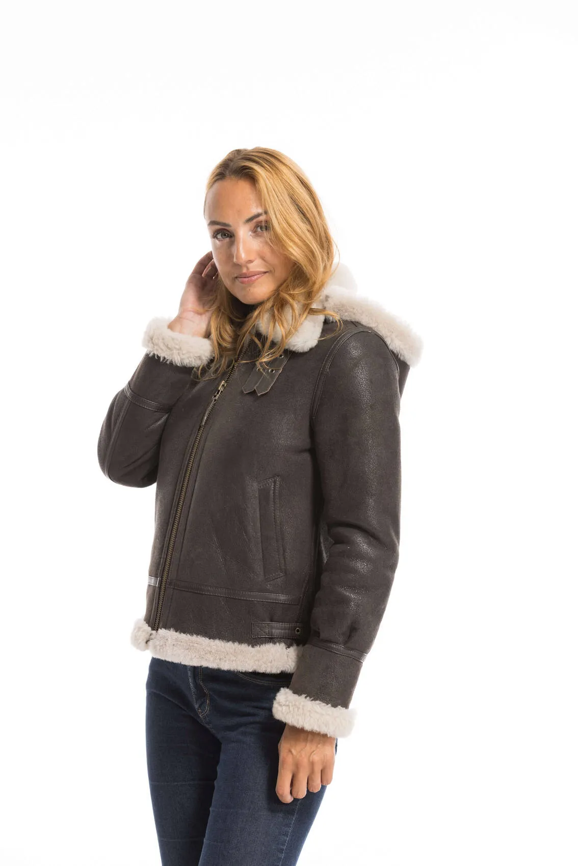 Brown woman bomber hood bomber