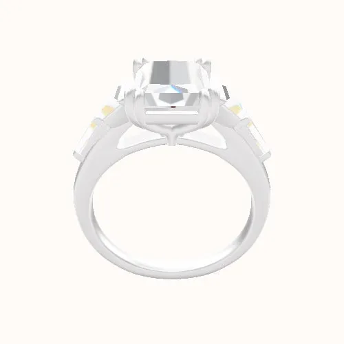 Cathedral Band with Trapezoid & Tapered Baguette Sidestones Engagement Ring With Double Prongs Head