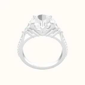 Cathedral Diamond Band with Marquise & Round Sidestones Engagement Ring With Four Prong Head