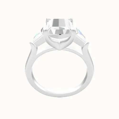 Cathedral Diamond Band with Trillion Sidestones Engagement Ring With Four Prong Head