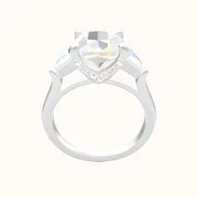 Cathedral Diamond Band with Trillion Sidestones Engagement Ring With Pave V Prong Head