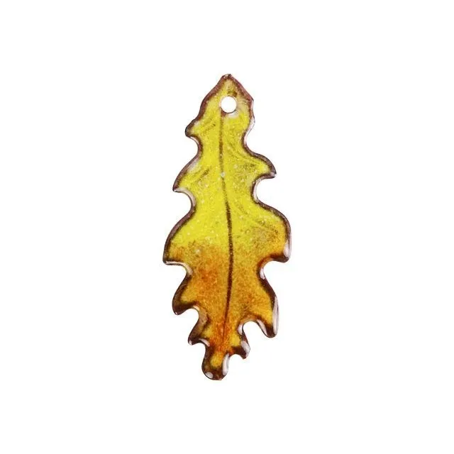 Charm, Oak Leaf 35x16mm, Enameled Brass Autumn Orange/Yellow Blend, by Gardanne Beads (1 Piece)