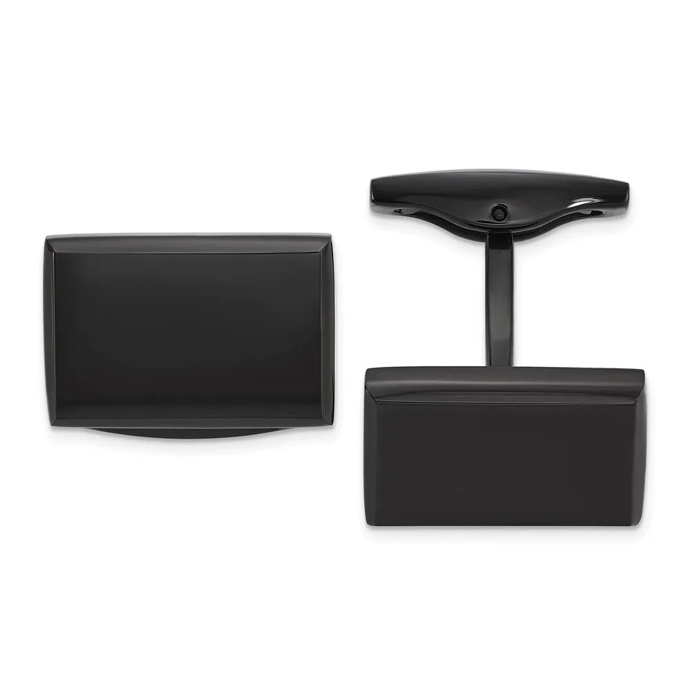 Chisel Stainless Steel Polished Black IP-Plated Rectangle Cuff Links