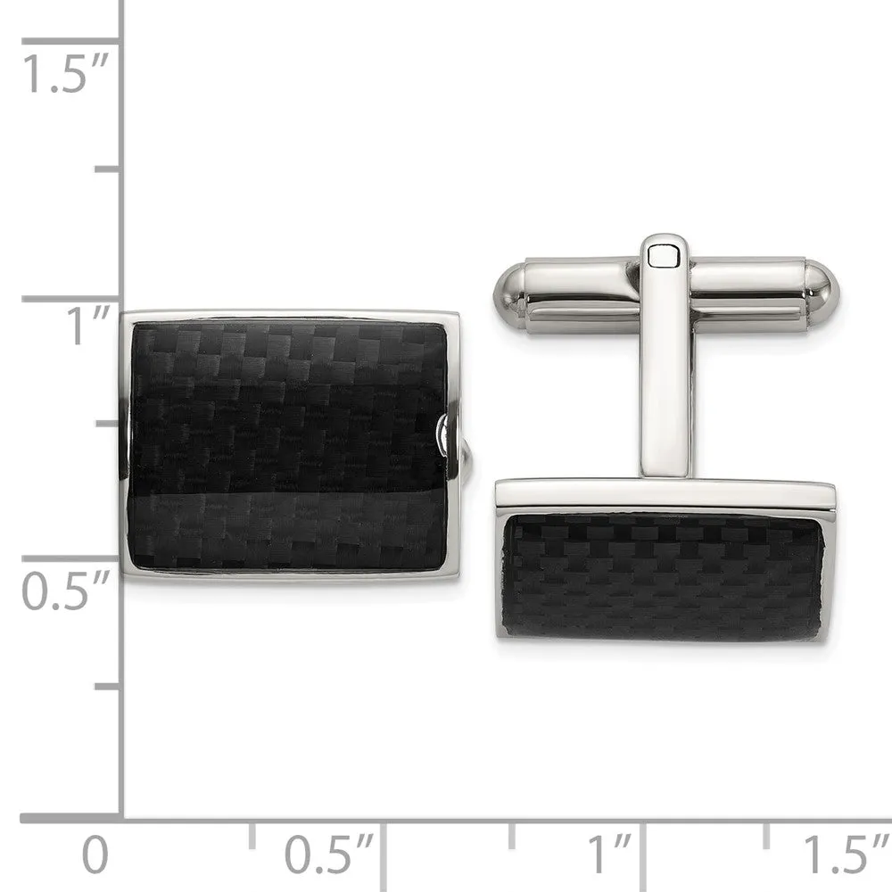 Chisel Stainless Steel Polished with Black Carbon Fiber Inlay Cuff Links