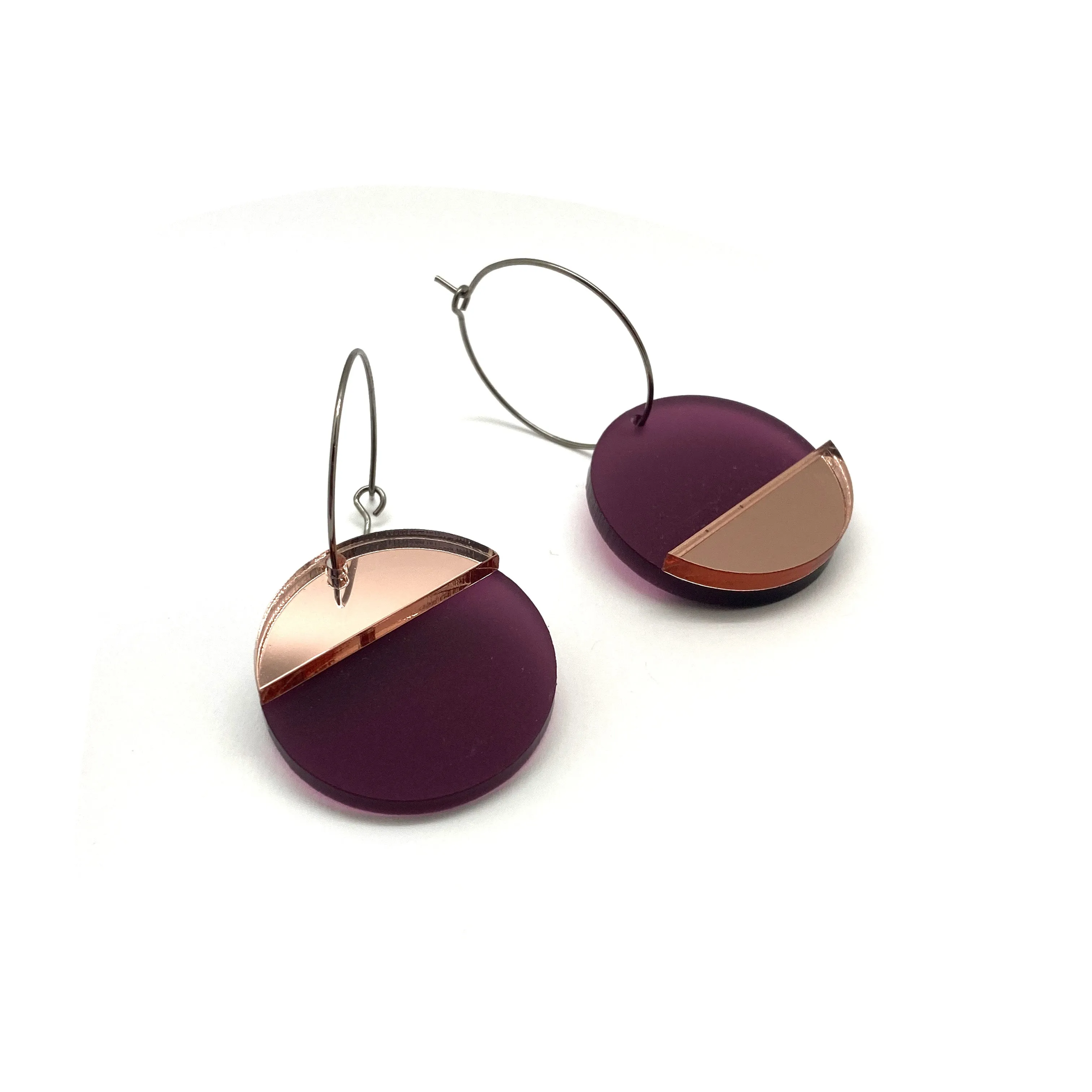 Circular Purple & Pink Mirror Earrings - Small