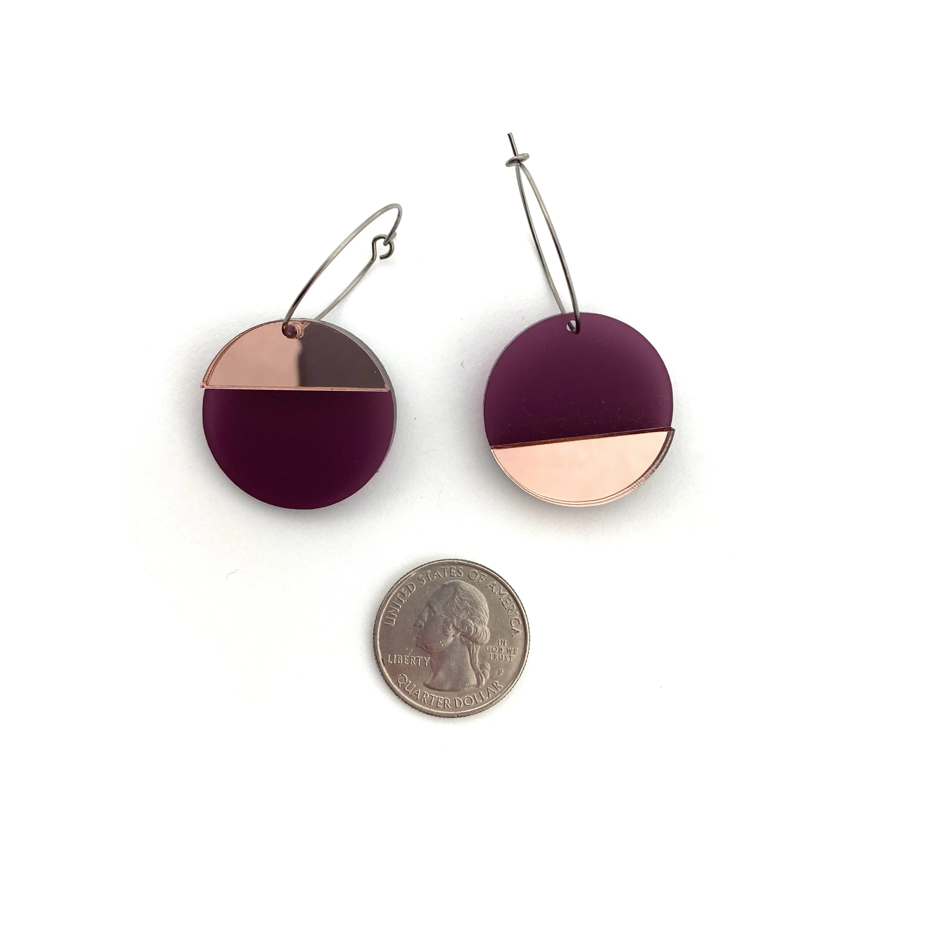 Circular Purple & Pink Mirror Earrings - Small