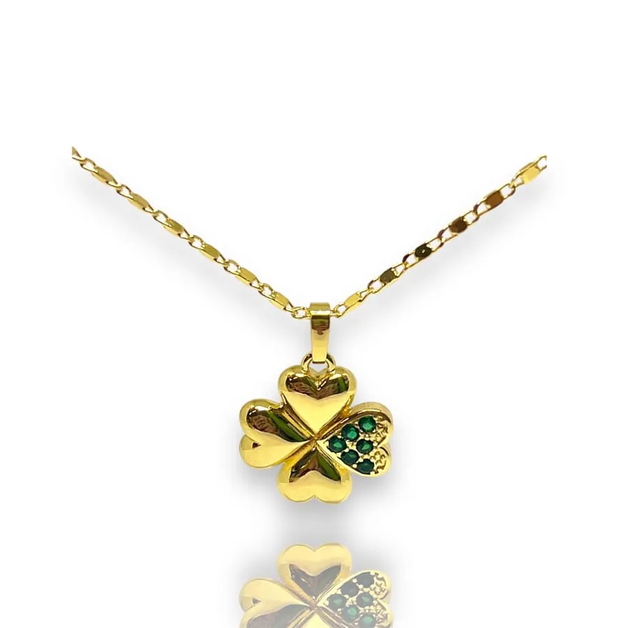 Clover hearts green crystals gold-filled chain necklace