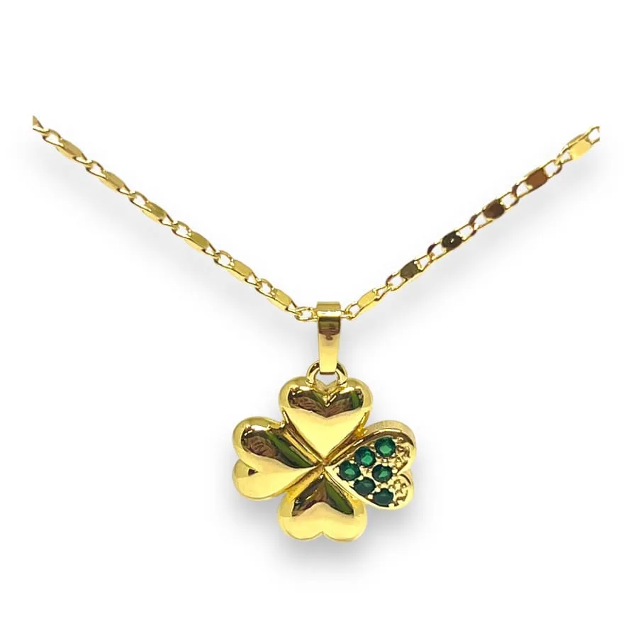 Clover hearts green crystals gold-filled chain necklace