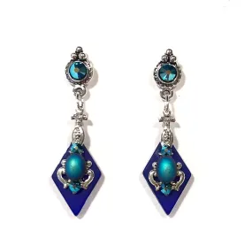 Cobalt Blue Earrings - Crystal Post - Stained Glass