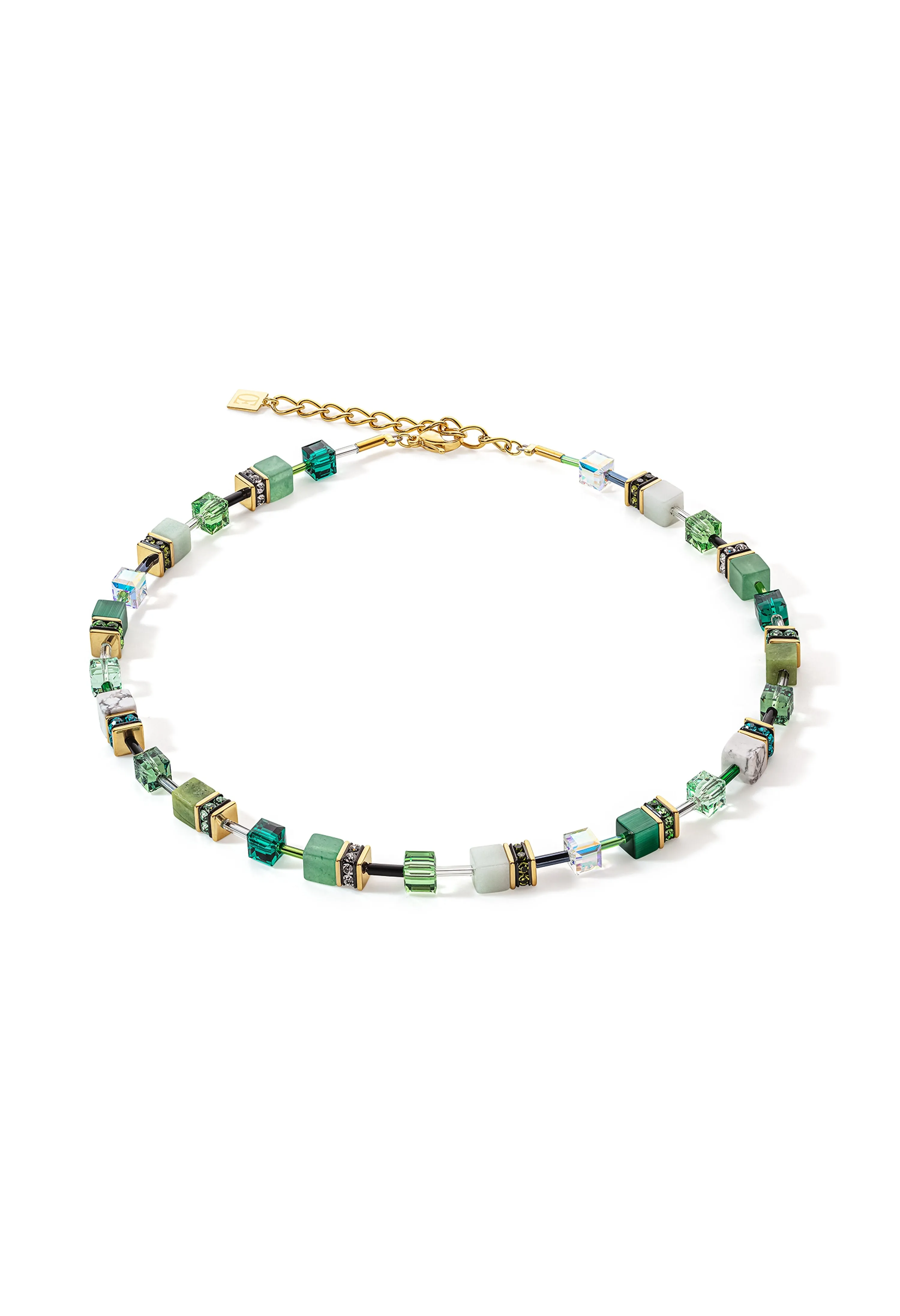 Coeur De Lion GeoCube Green Aventurine Necklace Gold Plated