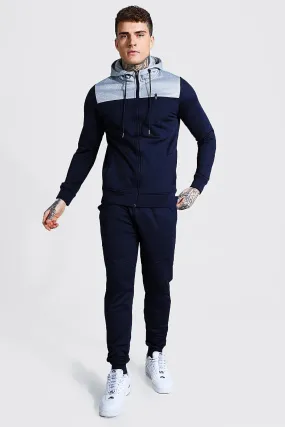 Colour Block Zip Through Hooded Tracksuit | boohooMAN UK