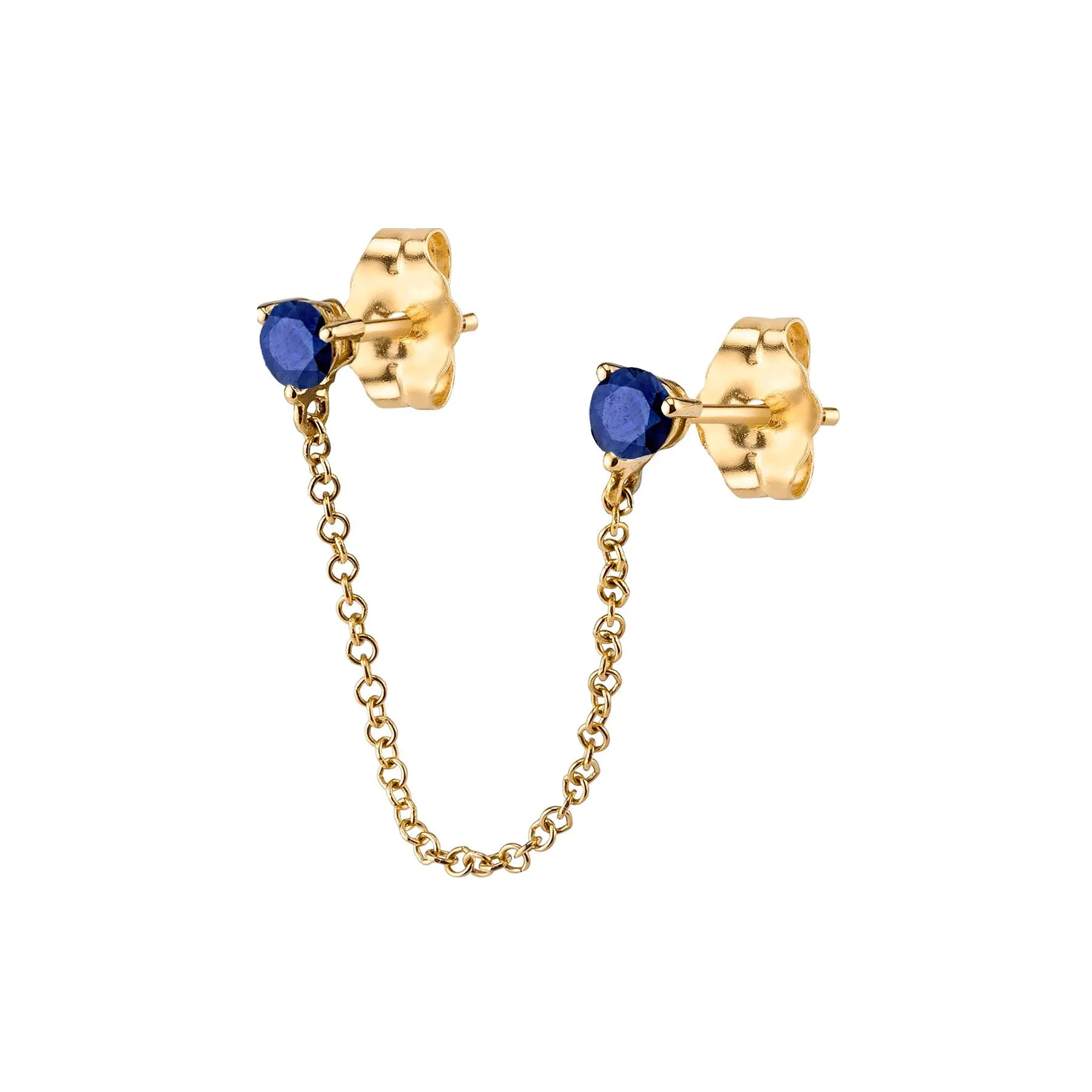 Connected Stud Earring - Blue Sapphire / 14k Yellow Gold