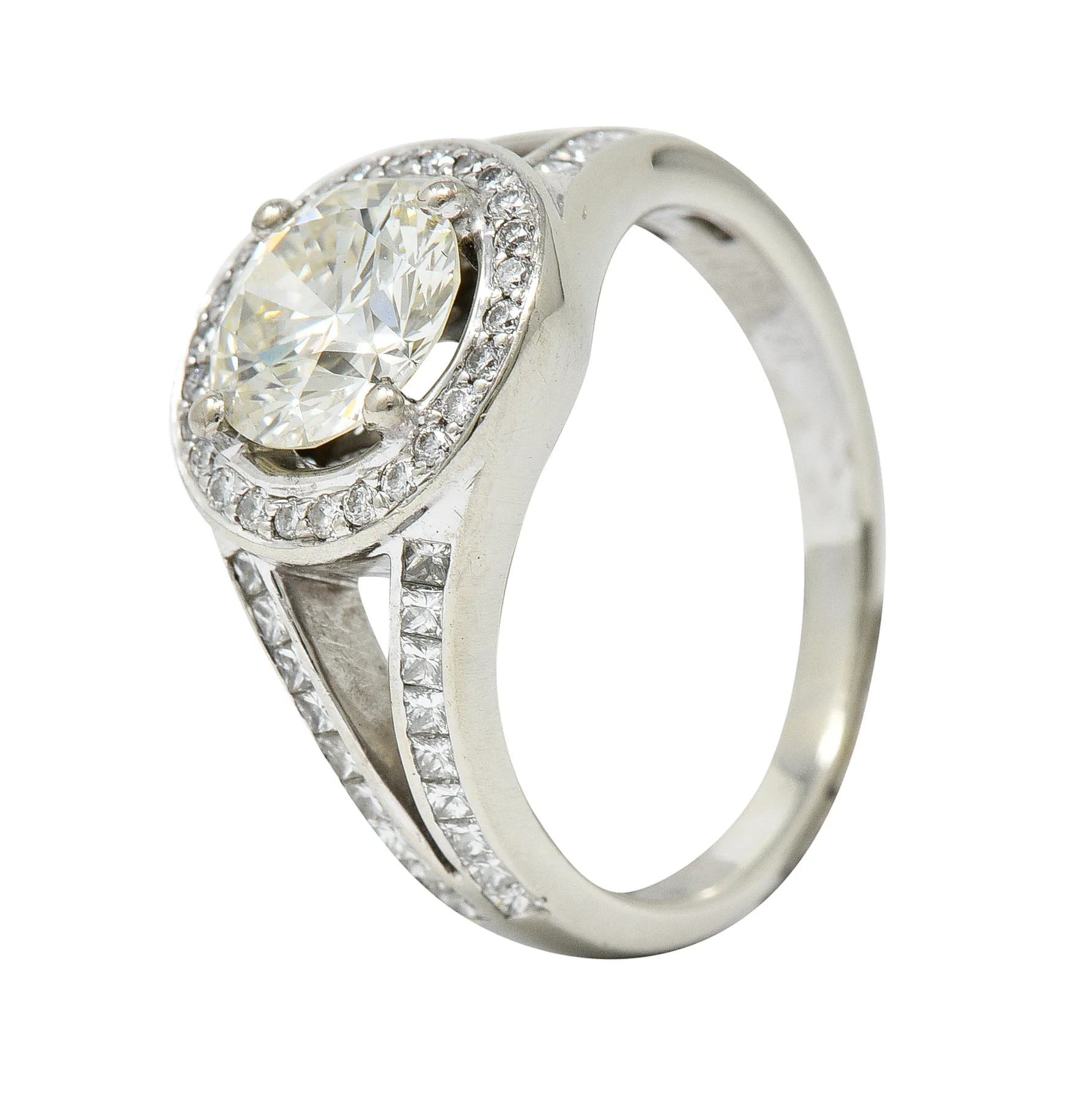 Contemporary 2.39 CTW Diamond 18 Karat White Gold Halo Engagement Ring GIA