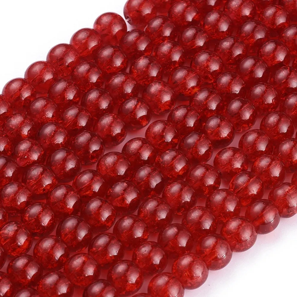 Crackle Glass Beads, Round, Red, 8mm