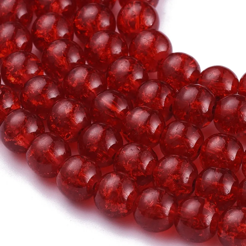 Crackle Glass Beads, Round, Red, 8mm