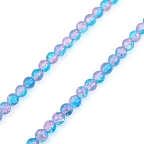 Crackle Glass Beads, Round, Transparent, Two-Tone, Pink, Blue, 8mm