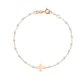 Cross Charm Classic Gigi Baby Blue bracelet, Rose Gold, 6.7