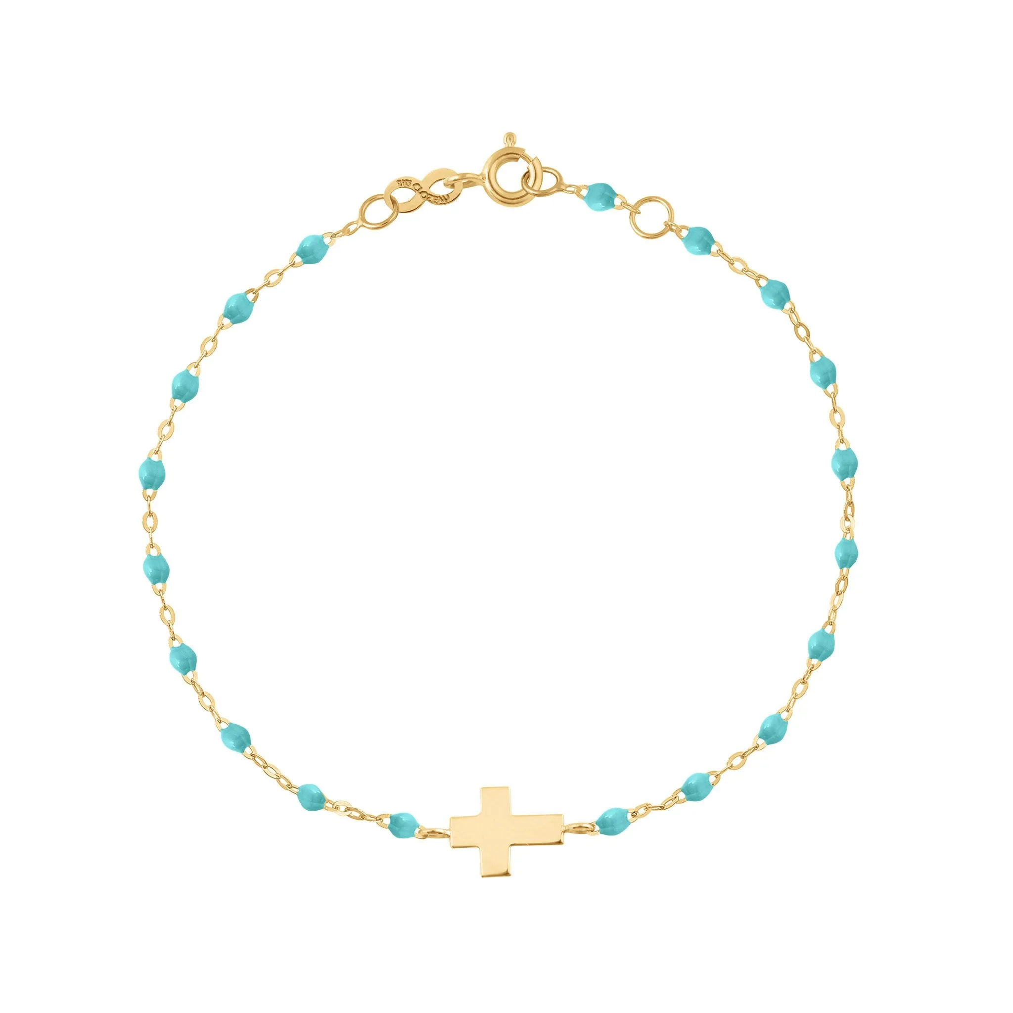 Cross Charm Classic Gigi Turquoise Green bracelet, Yellow Gold, 6.7