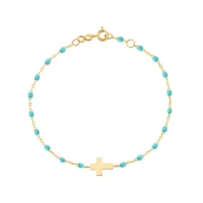 Cross Charm Classic Gigi Turquoise Green bracelet, Yellow Gold, 6.7